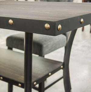 English Elm Modern Counter Height Dining Set 7pc – Natural Wood Table, 6 Gray Fabric Nailhead Chairs, Storage Shelf Elegance B011S00768