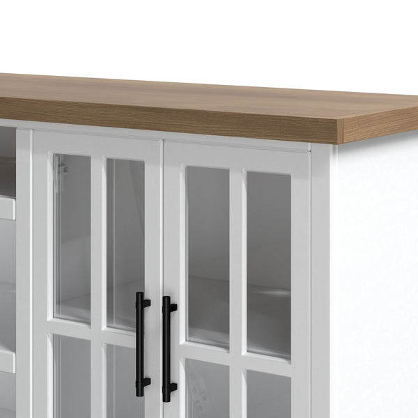 English Elm 96 inch TV Stand Console - Fully Assembled Two-Tone Jasmine Whitewash & Barnwood Media Console for 100" TVs B108P160166