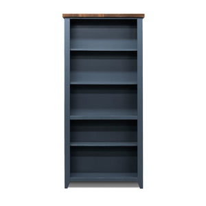 English Elm 72 72-inch High 5-Shelf Bookcase Blue Denim & Whiskey Finish Fully Assembled Modern Farmhouse Charm B108P160180