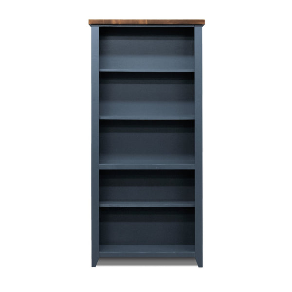 English Elm 72 72-inch High 5-Shelf Bookcase Blue Denim & Whiskey Finish Fully Assembled Modern Farmhouse Charm B108P160180