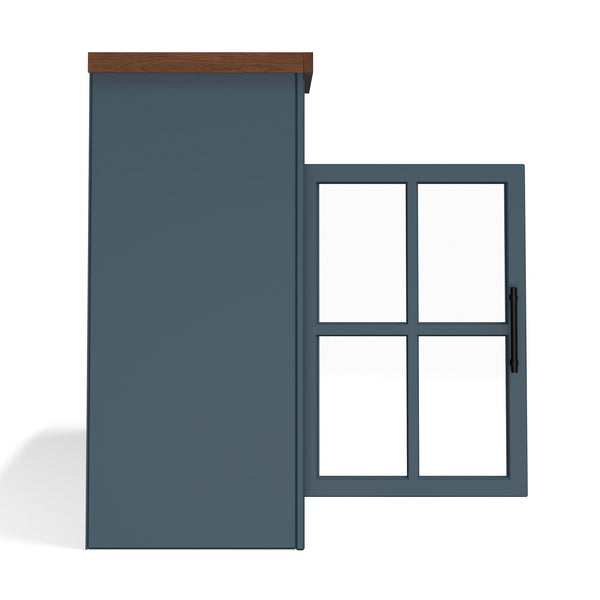 English Elm 74 Rustic Blue Denim & Whiskey Fireplace TV Stand for TVs to 85", Electric Insert, Storage, Farmhouse Charm B108P160234