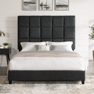 English Elm Queen Upholstered Panel Bed with Tufted Headboard, Modern Luxury Platform Frame, Easy Assembly Grey B108P160260