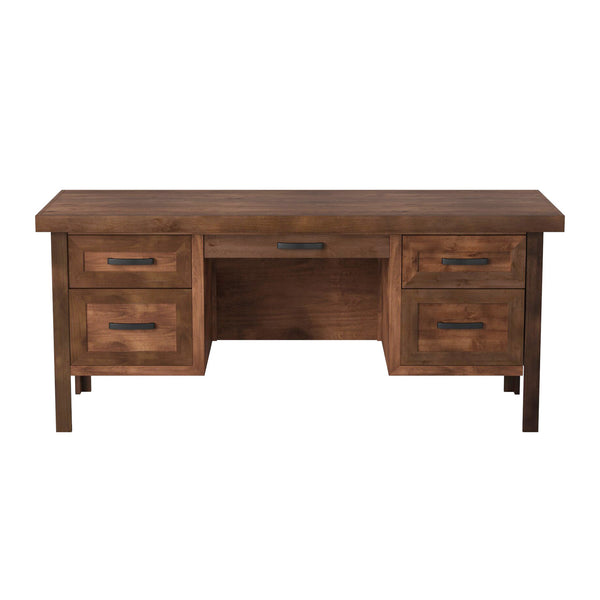 English Elm 71 inch Executive Desk Whiskey Finish — Fully Assembled Knotty Alder, Distressed Urban Style, Storage Ready B108P160194