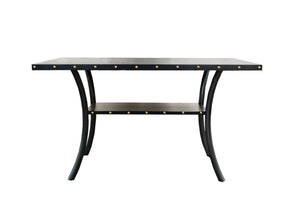 English Elm Modern Counter Height Dining Set 7pc – Natural Wood Table, 6 Gray Fabric Nailhead Chairs, Storage Shelf Elegance B011S00768