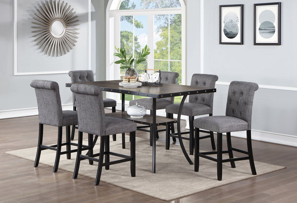English Elm Dining Room Furniture Rustic Natural Wooden Counter-Height Table With Nailhead Trim & Shelf B011P160054