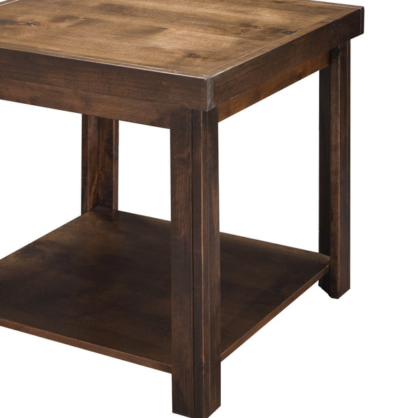English Elm 24 inch Side Table Knotty Alder Whiskey Finish Rustic Modern End Table with Lower Shelf, Pre-Assembled B108P160190