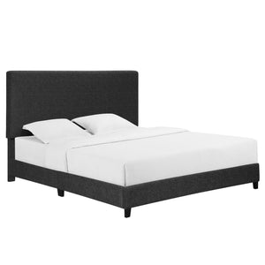 English Elm King Upholstered Panel Bed - Charcoal Grey Platform Frame, Easy-Clean Polyester, Modern Luxury (97) B108P160249