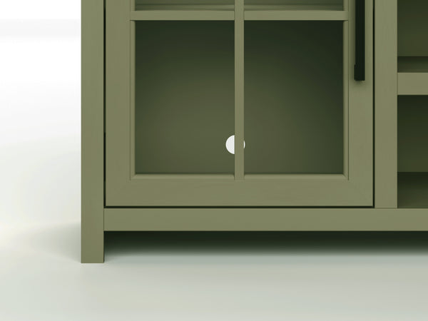 English Elm 67 Inch TV Console - Sage Green & Fruitwood Two-Tone, Fully Assembled, Glass Doors, Cable Management (Fits up to 80") B108P160211