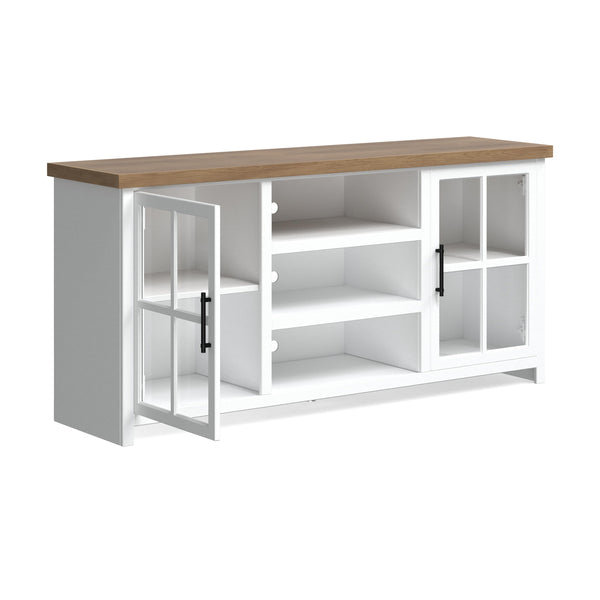 English Elm 67 Inch TV Stand Console Modern Farmhouse Two-Tone Jasmine Barnwood Finish Fully Assembled Storage and Cable Management for TVs Up to 80 Inches White B108P160165