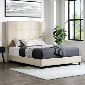 English Elm Queen Upholstered Panel Bed with Tufted Headboard, Modern Luxury Platform Frame, Easy Assembly Beige B108P160252