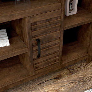 English Elm 74 Inch TV Console Whiskey Finish for TVs up to 85" — Knotty Alder, 6 Shelves, Slat Doors, No Assembly Needed B108P160189