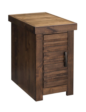 English Elm 14 inch Chairside Table Crafted from Knotty Alder in Whiskey Finish, Distressed Rustic Urban Look, Flat Black Hardware, Fully Assembled, Hidden Storage, Lamp-Ready Surface B108P160192