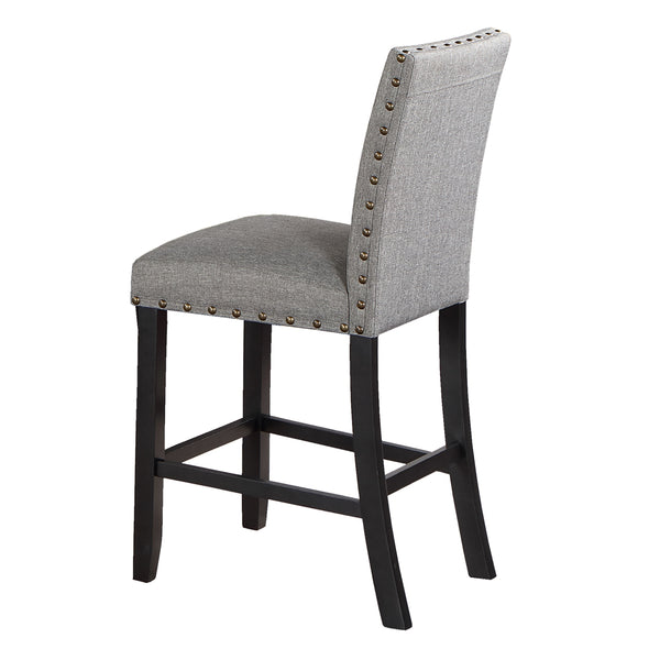 English Elm Modern Counter Height Dining Set 7pc – Natural Wood Table, 6 Gray Fabric Nailhead Chairs, Storage Shelf Elegance B011S00768