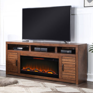 English Elm 78 78 inch Whiskey Electric Fireplace TV Stand Console for TVs to 95", Knotty Alder, Storage, Remote Heat B108P160236
