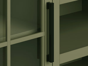 English Elm 67 Inch TV Console - Sage Green & Fruitwood Two-Tone, Fully Assembled, Glass Doors, Cable Management (Fits up to 80") B108P160211