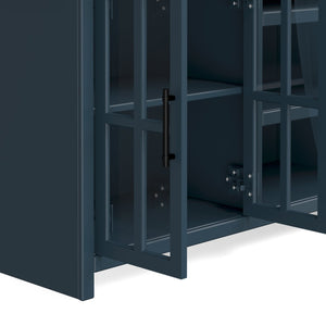 English Elm 96 inch Farmhouse TV Console for TVs up to 100" — Blue Denim & Whiskey Two-Tone, Fully Assembled, Cable Management, Glass Doors and Shelves (Oil-Rubbed Bronze) B108P160178