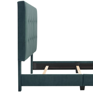 English Elm Queen Upholstered Panel Bed with Tufted Headboard, Modern Luxury Platform Frame, Easy Assembly Green B108P160256