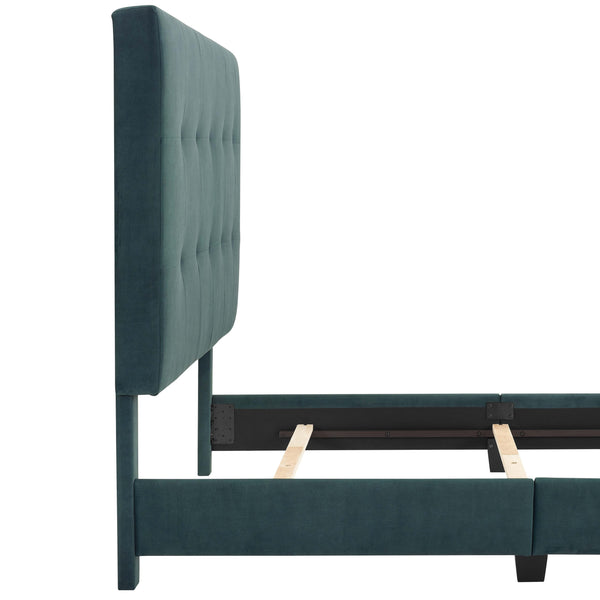 English Elm Queen Upholstered Panel Bed with Tufted Headboard, Modern Luxury Platform Frame, Easy Assembly Green B108P160256
