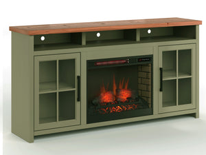 English Elm 74 Inch Fireplace TV Stand Console for TVs up to 85", Sage Green & Fruitwood, Electric Insert, Storage B108P160246