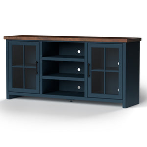 English Elm 67 Inch TV Stand Console Modern Farmhouse Two-Tone Jasmine Barnwood Finish Fully Assembled Storage and Cable Management for TVs Up to 80 Inches Blue B108P160177