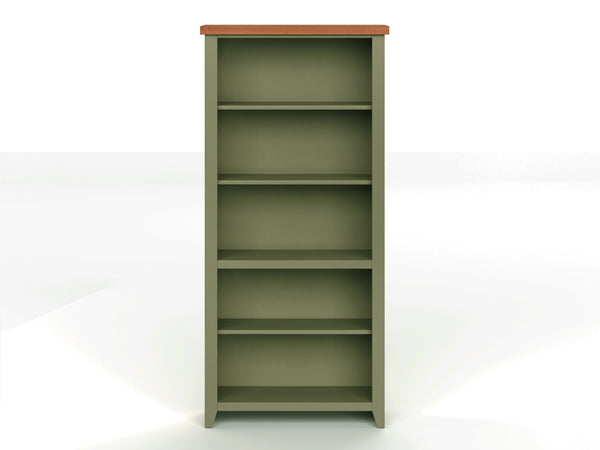 English Elm 72 Inch Modern Farmhouse 5-Shelf Bookcase in Sage Green & Fruitwood Finish — Fully Assembled, Durable Poplar Wood Elegance B108P160217