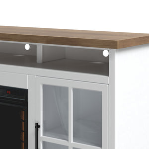 English Elm 74 Rustic Fireplace TV Stand Console for TVs up to 85", Two-Tone Jasmine Whitewash & Barnwood Finish with Electric Fireplace Insert and Cable Management B108P160229