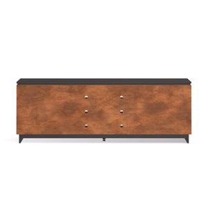 English Elm 85 Inch TV Stand Console Scandinavian Poplar & Okume Two-Tone Bourbon Black, No Assembly, Fits 95" TVs, Cable Management, Ample Storage (Fully Assembled) B108P160163