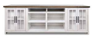 English Elm 96 inch TV Stand Console - Fully Assembled Two-Tone Jasmine Whitewash & Barnwood Media Console for 100" TVs B108P160166