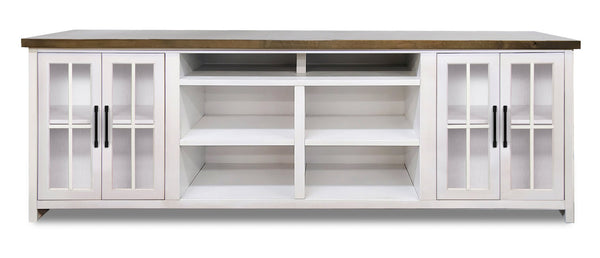 English Elm 96 inch TV Stand Console - Fully Assembled Two-Tone Jasmine Whitewash & Barnwood Media Console for 100" TVs B108P160166