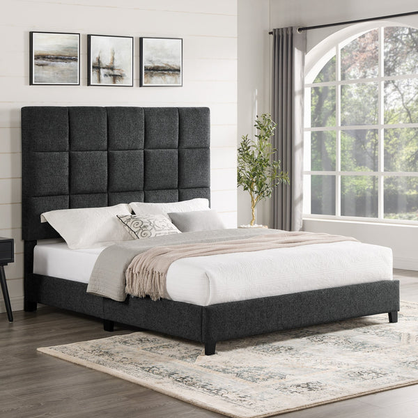 English Elm Queen Upholstered Panel Bed with Tufted Headboard, Modern Luxury Platform Frame, Easy Assembly Grey B108P160260