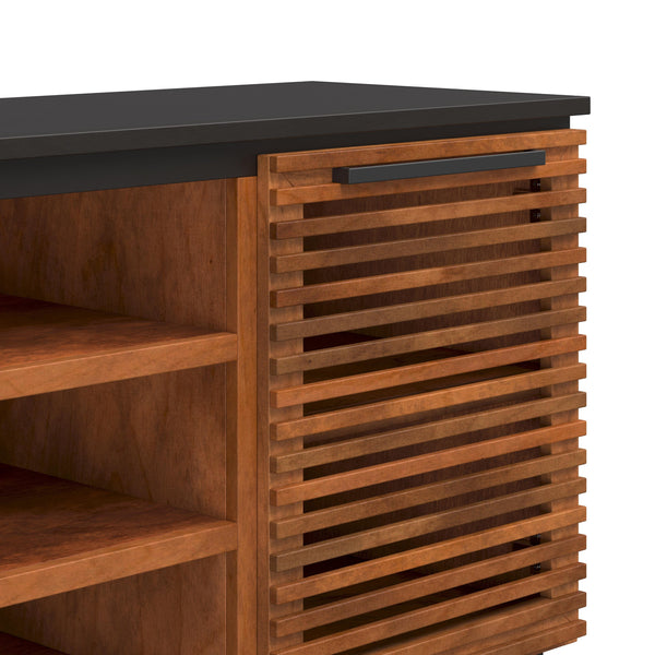 English Elm 63 Inch TV Stand Console for TVs up to 70" — Fully Assembled Two-Tone Bourbon & Black, Storage, Cable Management B108P160162