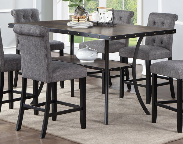 English Elm Dining Room Furniture Rustic Natural Wooden Counter-Height Table With Nailhead Trim & Shelf B011P160054