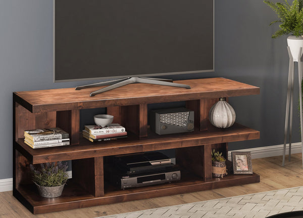 English Elm 64 Inch Whiskey Finish TV Console for TVs up to 70" — Knotty Alder, Distressed Urban Rustic Look, Fully Assembled B108P160187