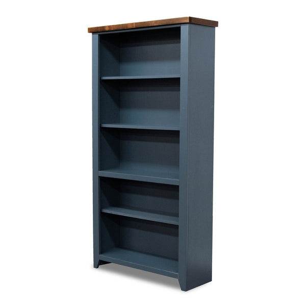English Elm 72 72-inch High 5-Shelf Bookcase Blue Denim & Whiskey Finish Fully Assembled Modern Farmhouse Charm B108P160180