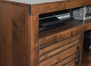 English Elm 72 72 inch TV Stand Console for TVs up to 85", Whiskey Knotty Alder, Pre-Assembled, Rustic Chic Storage B108P160186