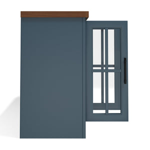 English Elm 97 Inch Fireplace TV Stand Console - Two-Tone Blue Denim & Whiskey, Poplar/Alder Build, 100" TV, 42" Electric Insert, Remote, Cable Mgmt B108P160235