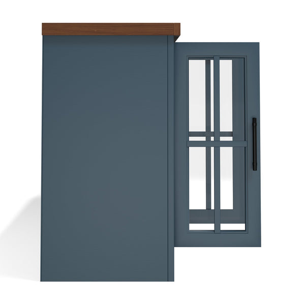 English Elm 97 Inch Fireplace TV Stand Console - Two-Tone Blue Denim & Whiskey, Poplar/Alder Build, 100" TV, 42" Electric Insert, Remote, Cable Mgmt B108P160235