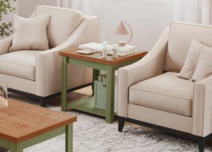 English Elm 24 inch Side Table Sage Green & Fruitwood Two-Tone Farmhouse Accent Table Fully Assembled, Rustic Chic Decor 92 B108P160213