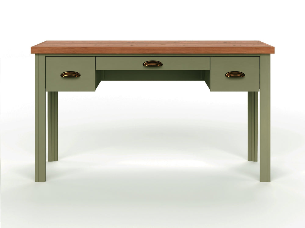 English Elm 53 Farmhouse Writing Desk 53" Two-Tone Sage Green & Fruitwood Finish, Assembled, Drawers, Bronze Hardware B108P160216