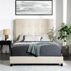 English Elm Queen Upholstered Panel Bed with Tufted Headboard, Modern Luxury Platform Frame, Easy Assembly Beige B108P160252