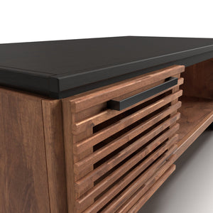 English Elm 47" Scandinavian-Inspired Coffee Table in Bourbon & Black Finish, Poplar/Okume, Concealed Storage, Fully Assembled B108P160164