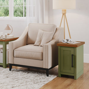 English Elm 14 Inch Chairside Table Sage Green & Fruitwood Two-Tone Accent Table Fully Assembled Oil-Rubbed Bronze Hardware B108P160215