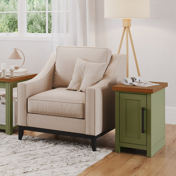 English Elm 14 Inch Chairside Table Sage Green & Fruitwood Two-Tone Accent Table Fully Assembled Oil-Rubbed Bronze Hardware B108P160215