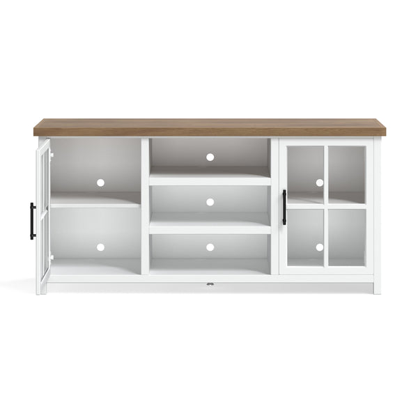 English Elm 67 Inch TV Stand Console Modern Farmhouse Two-Tone Jasmine Barnwood Finish Fully Assembled Storage and Cable Management for TVs Up to 80 Inches White B108P160165