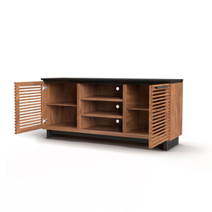 English Elm 63 Inch TV Stand Console for TVs up to 70" — Fully Assembled Two-Tone Bourbon & Black, Storage, Cable Management B108P160162