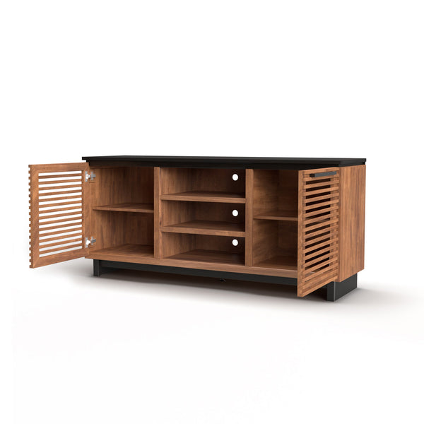 English Elm 63 Inch TV Stand Console for TVs up to 70" — Fully Assembled Two-Tone Bourbon & Black, Storage, Cable Management B108P160162