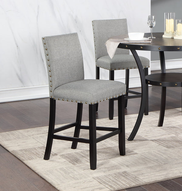 English Elm Grey Counter Height Dining Chair Set of 2 Upholstered Nailhead Trim Plush Cushion Modern Kitchen Seating B011P160051