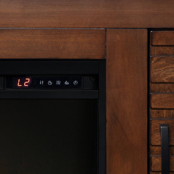 English Elm 78 78 inch Whiskey Electric Fireplace TV Stand Console for TVs to 95", Knotty Alder, Storage, Remote Heat B108P160236