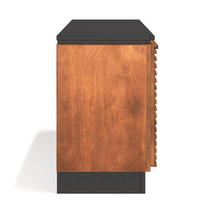 English Elm 63 Inch TV Stand Console for TVs up to 70" — Fully Assembled Two-Tone Bourbon & Black, Storage, Cable Management B108P160162