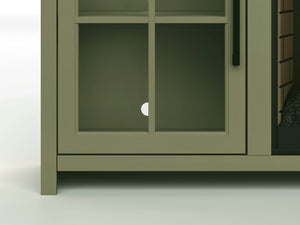 English Elm 74 Inch Fireplace TV Stand Console for TVs up to 85", Sage Green & Fruitwood, Electric Insert, Storage B108P160246